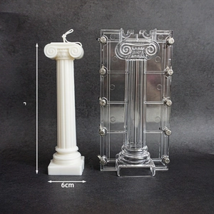 Detail of 22cm Roman column candle mold with dimensions and wax capacity specification