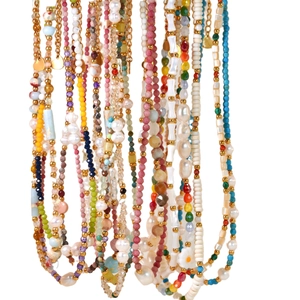 Colorful handmade beaded necklace with natural pearls and crystal stones for women