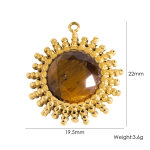 Detailed view of tiger eye stone sunburst pendant with size 22x19.5mm and weight 3.6g