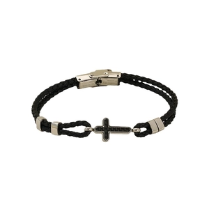 Bracelet pour homme en cuir tressé double couche avec pendentif croix et fibre de carbone