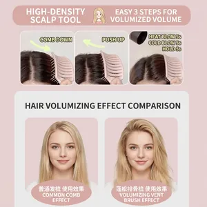 Pink curved vent brush for hair volume and root lifting with heat resistant material