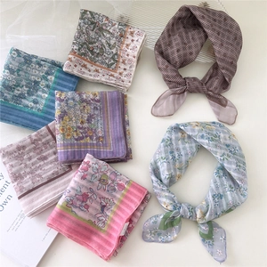 Floral cotton linen square scarves in various vintage prints and pastel colors