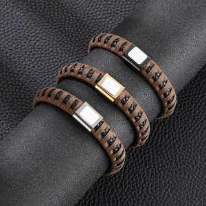 Men's braided leather bracelet set with magnetic stainless steel clasps in multiple colors