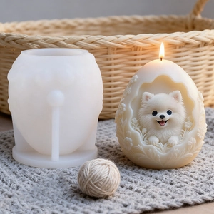 DIY silicone mold for making egg-shaped Pomeranian dog and floral relief aroma candles