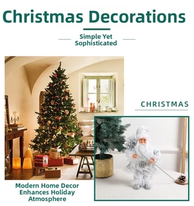 Detailed view of Santa Claus figurine with silver scepter and sequined white velvet outfit