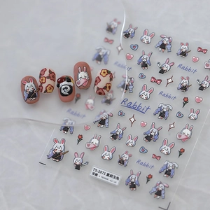 3D Embossed Nail Art Stickers Cartoon Rabbit Floral Heart Self Adhesive Ultra Thin DIY Manicure Decals For Kids Girls