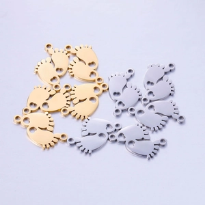 Polished stainless steel double-hole baby footprint charms in gold and silver finish