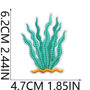 Green seaweed embroidery patch for clothes, 6.2x4.7cm marine life embroidered patch