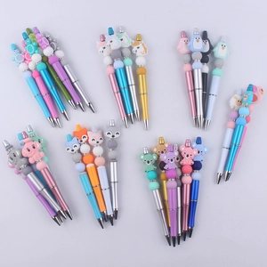 DIY colorful cartoon animal silicone bead pens featuring unicorn, koala, and elephant designs