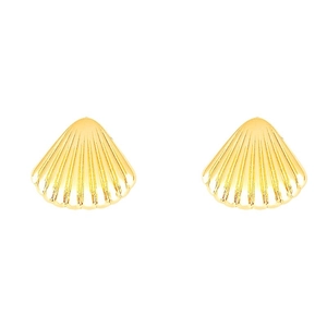 Eleganti orecchini a lobo a conchiglia dorati con motivo a righe in stile minimalista