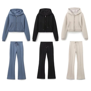 Dames Hoodie Met Rits En Uitlopende Broek Casual Streetwear Polyester Loungewear Kleding