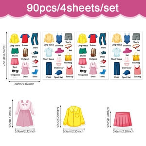 Set of 90 kids clothing drawer label stickers for wardrobe organization and dress-up play