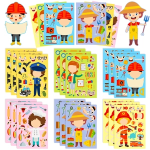 DIY career jigsaw stickers set with diverse facial features for educational role play toys