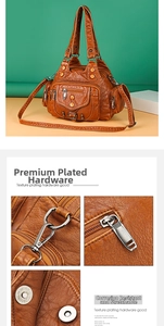 Macro detail of high-quality electroplated hardware on a vintage textured leather bag