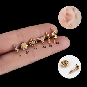 Titanium G23 Cartilage Earring Stud With Cubic Zirconia Leaf Flower Design Internal Thread Fashion Piercing Jewelry