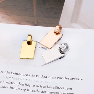 Three rectangle mirror-polished stainless steel pendants in gold, rose gold and silver