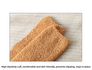 Close-up of fluffy ginger coral fleece socks featuring high-elastic cuffs and soft texture