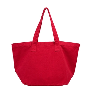 Japanese style red washed canvas tote bag in vintage minimalist design on white background