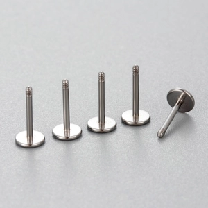 Titanium steel labret stud set with flat base and threaded post for ear piercings