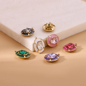 Colorful zircon oval pendants with gold plating and enamel finish for DIY jewelry