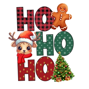 Detailed Christmas stickers showing Ho Ho Ho text with reindeer and gingerbread patterns