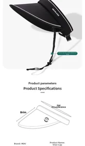 Detailed specs of UPF 50+ ice silk sun visor with adjustable windproof rope and logo