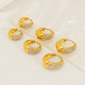 Boucles Oreilles Huggie Créoles Acier Inoxydable Plaqué Or 18K Strass Forme U Géométrique Bijoux Mode Pour Femmes