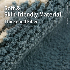 Navy blue and beige thick chenille absorbent bath mat with non-slip soft fibers