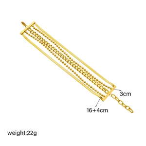 Gold multi-layer titanium steel chain bracelet with lobster clasp and sizing details