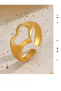 Macro shot of gold irregular heart open ring with a polished lava texture design