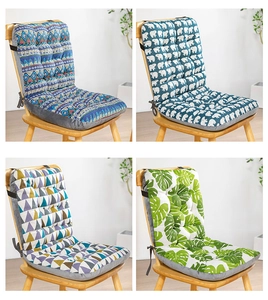 Detail view of thickened chair cushions in four patterns with secure tie-down straps