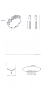 Detailed size specifications for S925 sterling silver flower jewelry set components