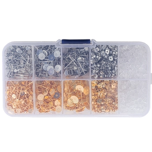 Kit di perni per orecchini e chiusure per gioielli fai da te in custodia