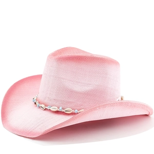 Western Cowboy Straw Hat Bohemian Beach Sun Protection Wide Brim With Shell Beads Decoration For Women