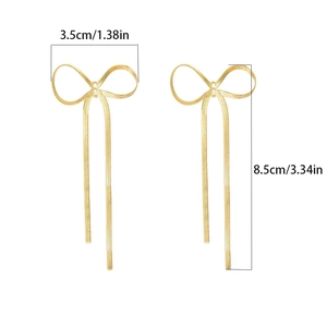 Detailed measurement showing 8.5cm length of gold bowknot tassel drop earrings