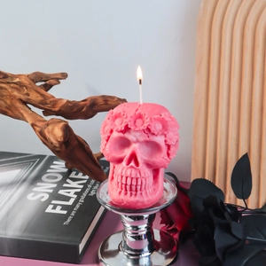 Skull Silicone Mold With Floral Wreath Garland DIY Halloween Aromatherapy Candle Gypsum Resin Craft Gothic Home Decor