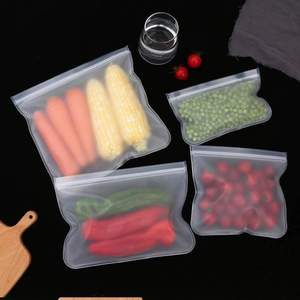 Reusable Food Storage Bags Translucent Frosted Plastic Zipper Seal Refrigerator Freezer Kitchen Organizer Thick