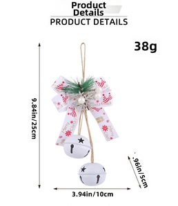 Detail of Christmas iron bell ornament with snowflake ribbon and berry decor dimensions