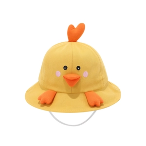 Chapeau de soleil poussin jaune pour enfants avec motif dessin animé et mentonnière