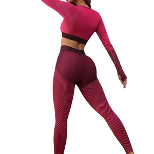 Women's seamless yoga set with gradient long sleeve top and high waist leggings
