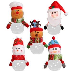 Five assorted Christmas candy jars featuring Santa, snowman, and reindeer designs