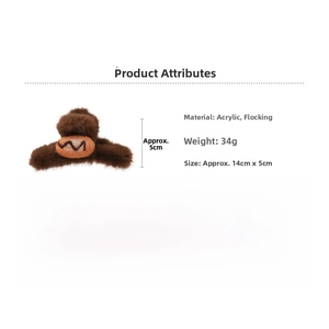 Detailed view of the brown flocked monkey bread hair claw clip with size measurements