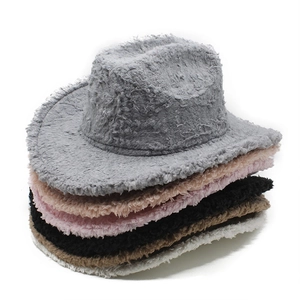 Plush Western Cowboy Hat Faux Lamb Wool Wide Brim Fedora Winter Warm Outdoor Fashion For Women Men Unisex