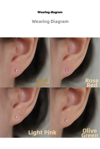 Wearing diagram of mini S999 silver studs in light purple, rose red, pink and olive green