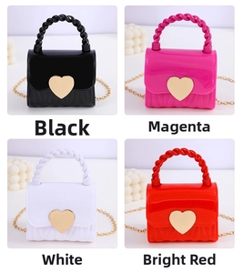 Mini jelly bags with heart-shaped metal locks and gold chain straps in four colors