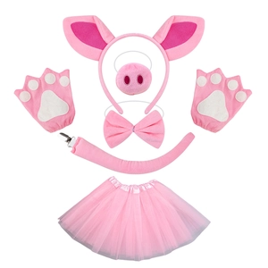 Pink plush pig costume set with pig ears headband bow tie tail and tutu for girls