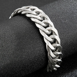 Brushed matte titanium steel Cuban link bracelet for men in silver industrial style