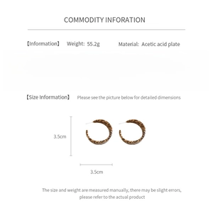 Detailed size chart for vintage acetate leopard print C-shape hoop earrings in brown
