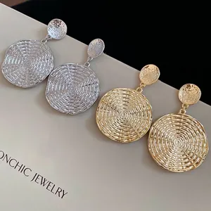 Fashion geometric circular spiral textured drop earrings in gold and silver finish