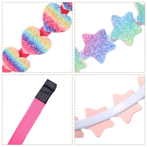 Kids candy heart glitter headband with rainbow gradient finish and non-slip ribbon base